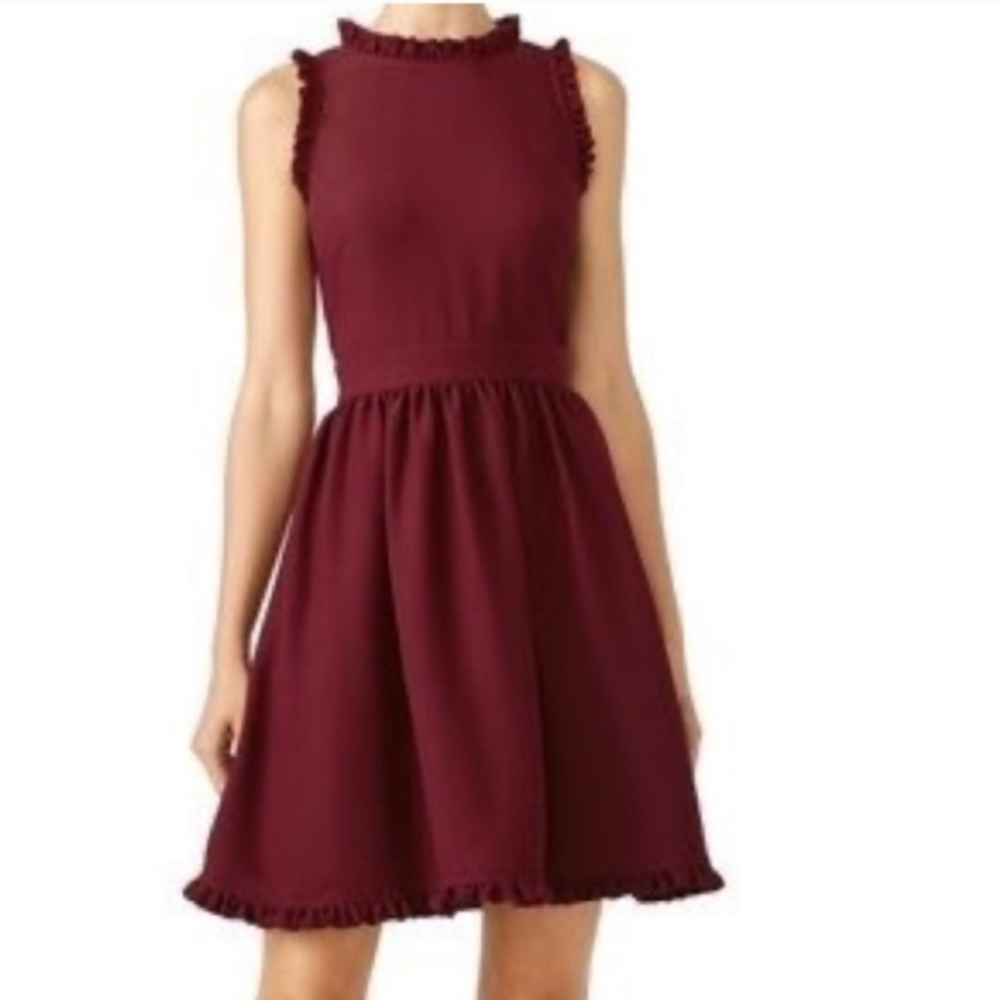 Kate Spade Ma Cherie Maroon Ruffle Fit And Flare Mini Dress Size 4 Like New!